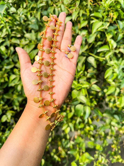 Double Layered Kasu Mala Necklace with Jhumka set