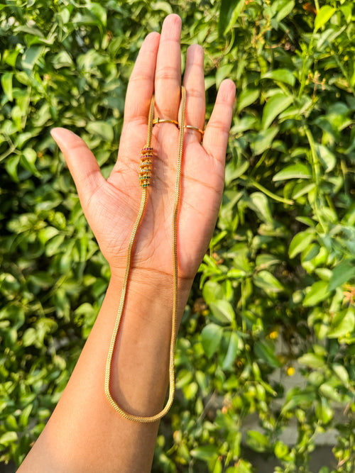 24 Inch Premium White, green, red stone curled worked Mugappu Chain