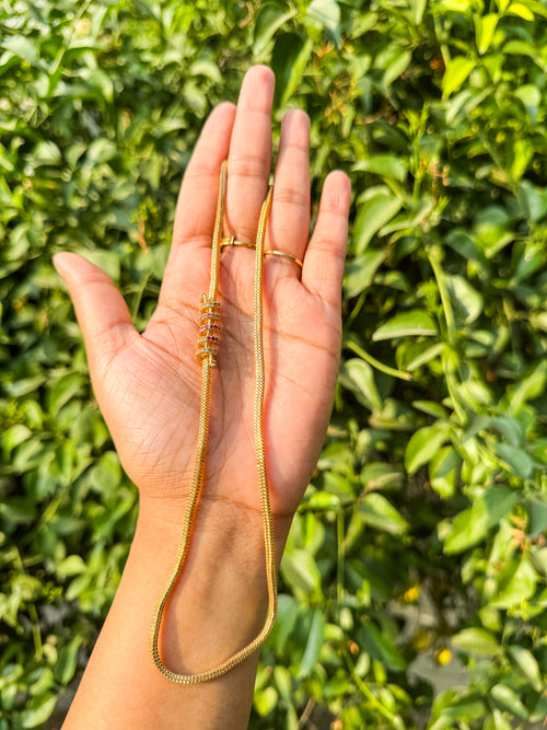 24 Inch Premium White and red stone curled worked Mugappu Chain