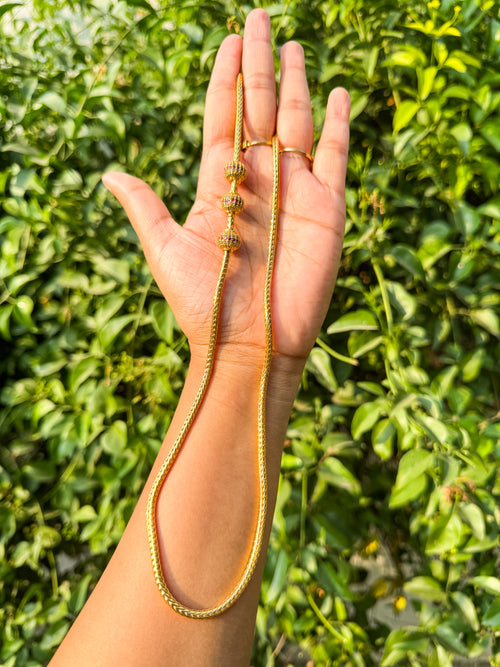 24 Inch Premium White and  red stone worked Mugappu Chain