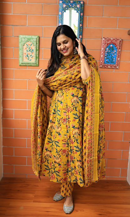 Rudra - Pure cotton Anarkali three piece set