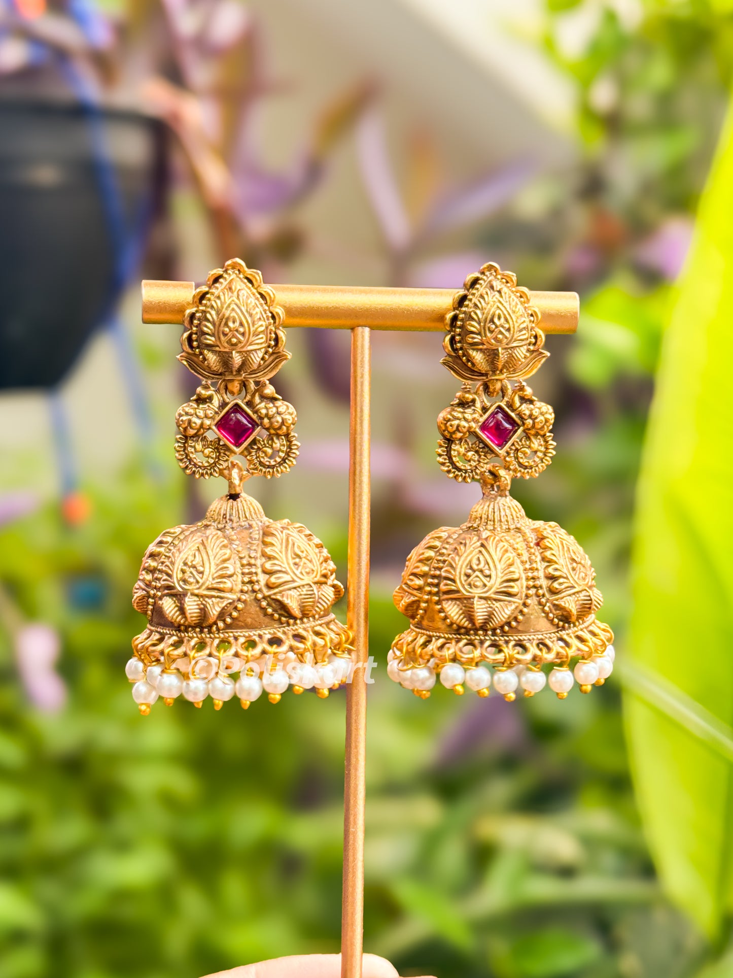 Pearl worked peacock jhumka