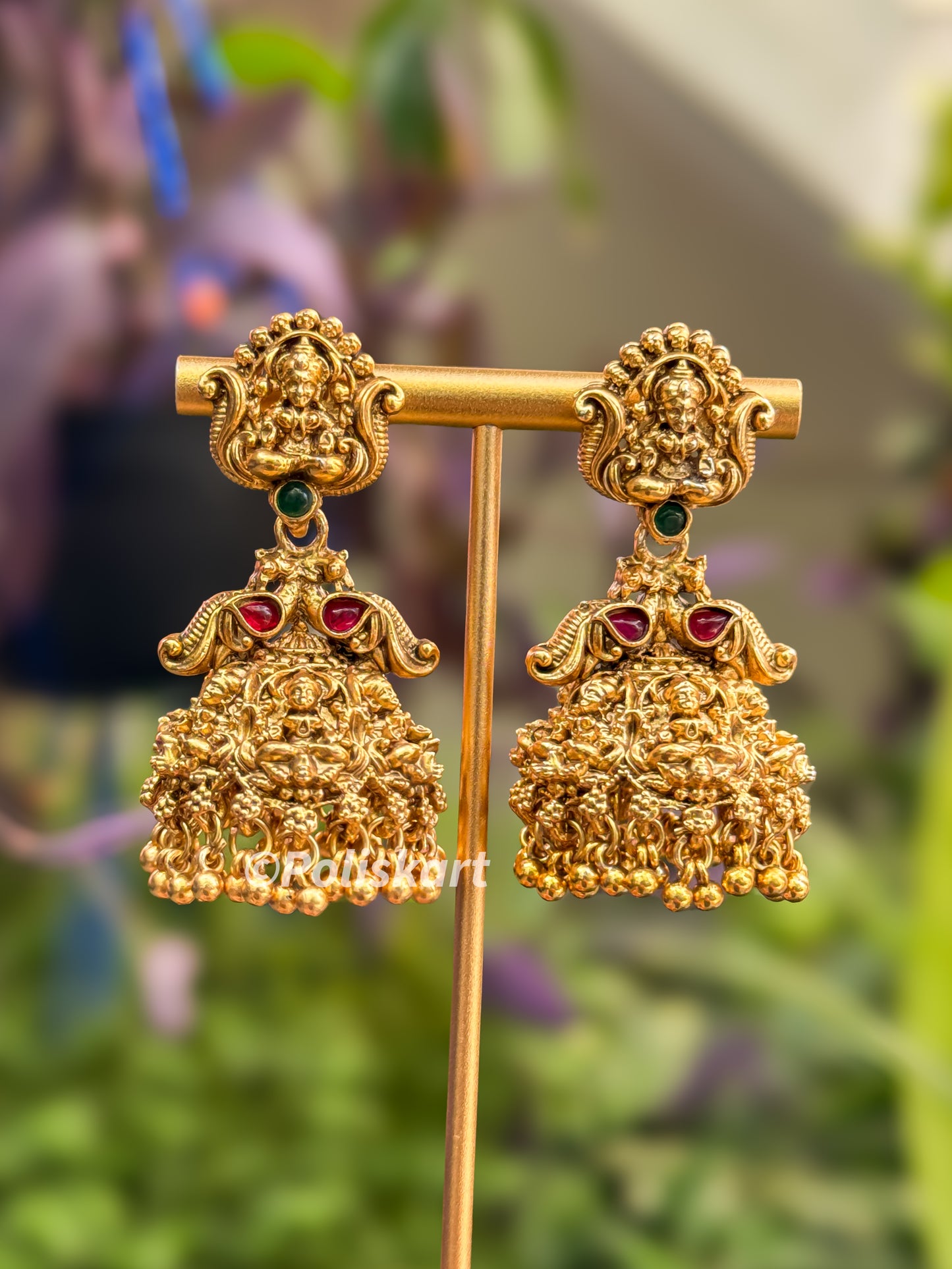 Heavy worked lakshmi jhumka