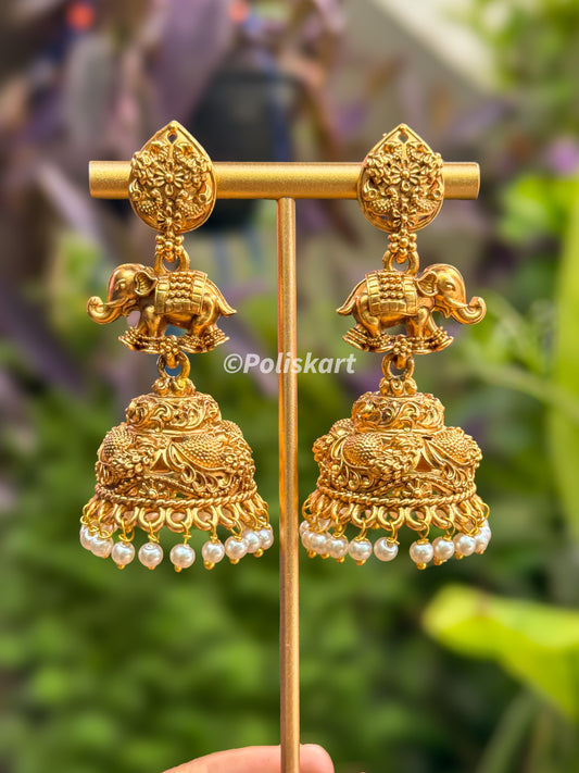 Pearl worked Elephant jhumka