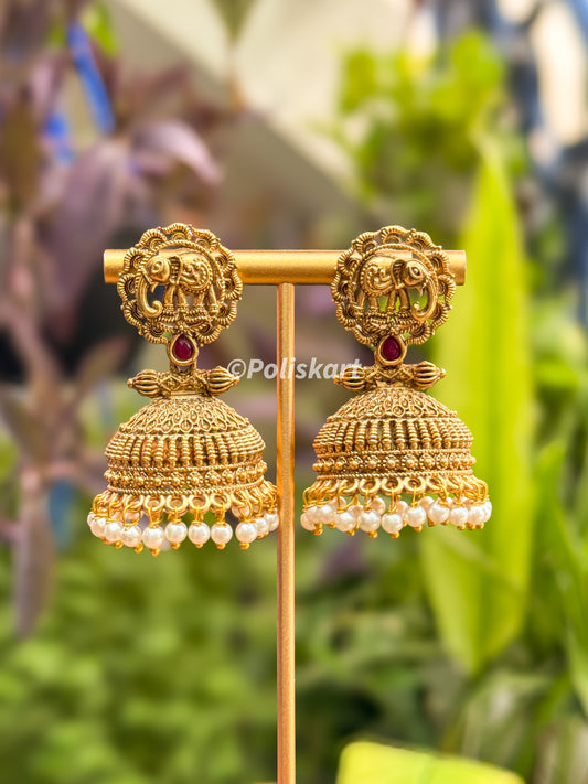 Pearl worked peacock jhumka