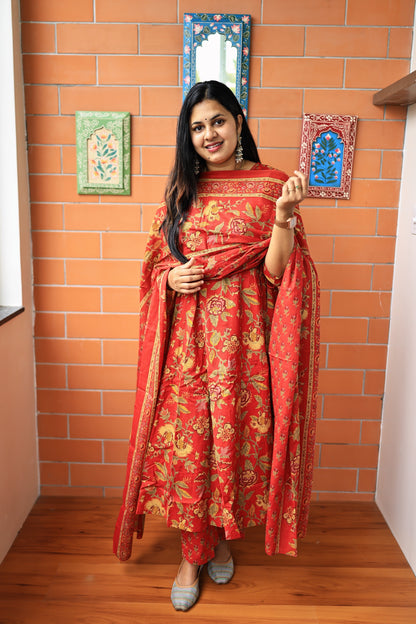 Mitra - Pure cotton Anarkali three piece set