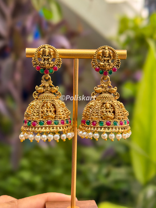 White pearl worked lakshmi jhumka