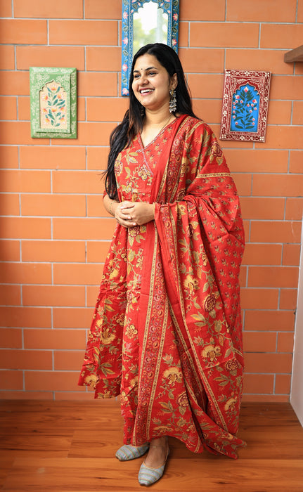 Mitra - Pure cotton Anarkali three piece set