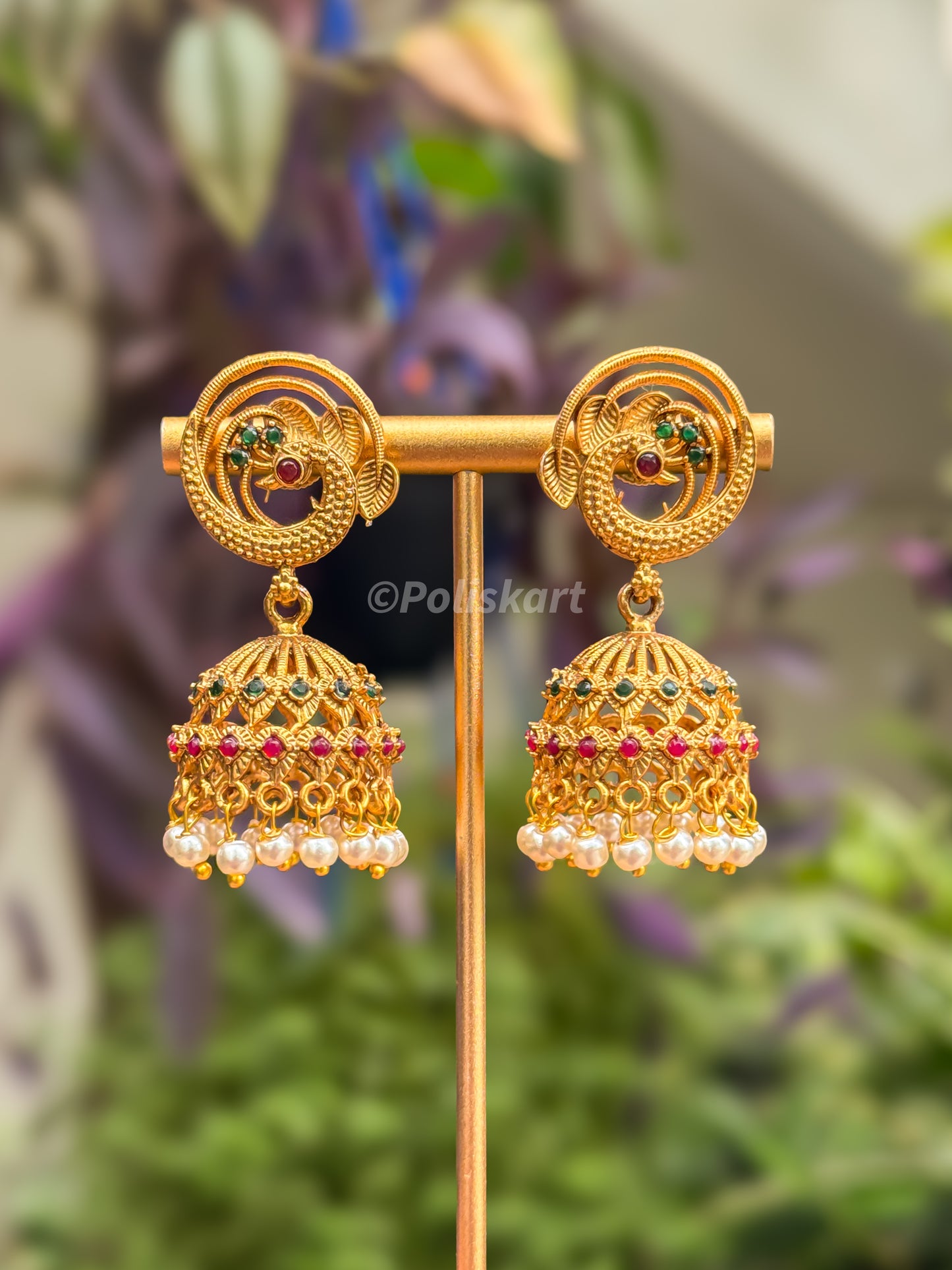 Pear worked peacock jhumka