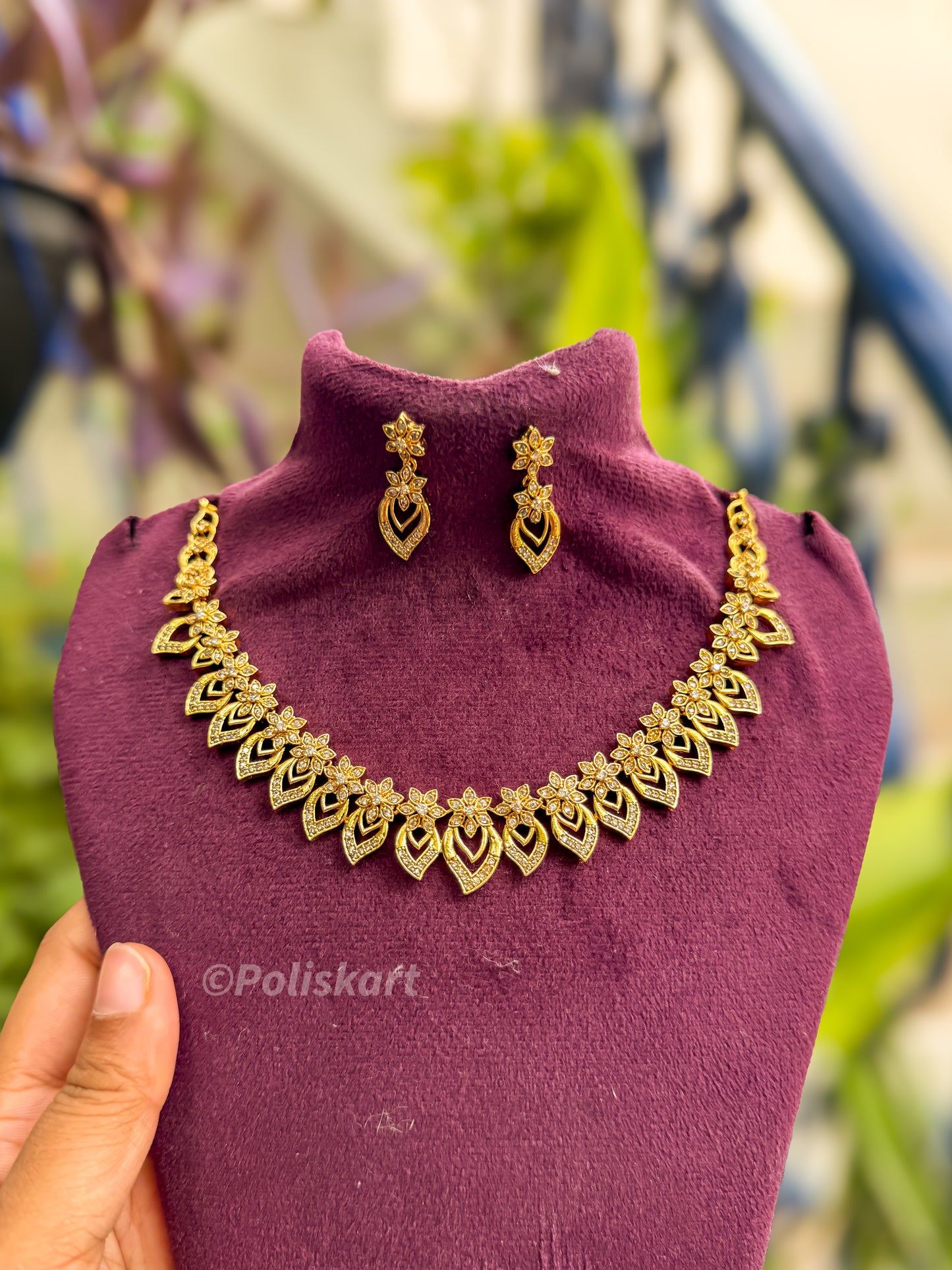 leaf with flower Necklace set with earing set