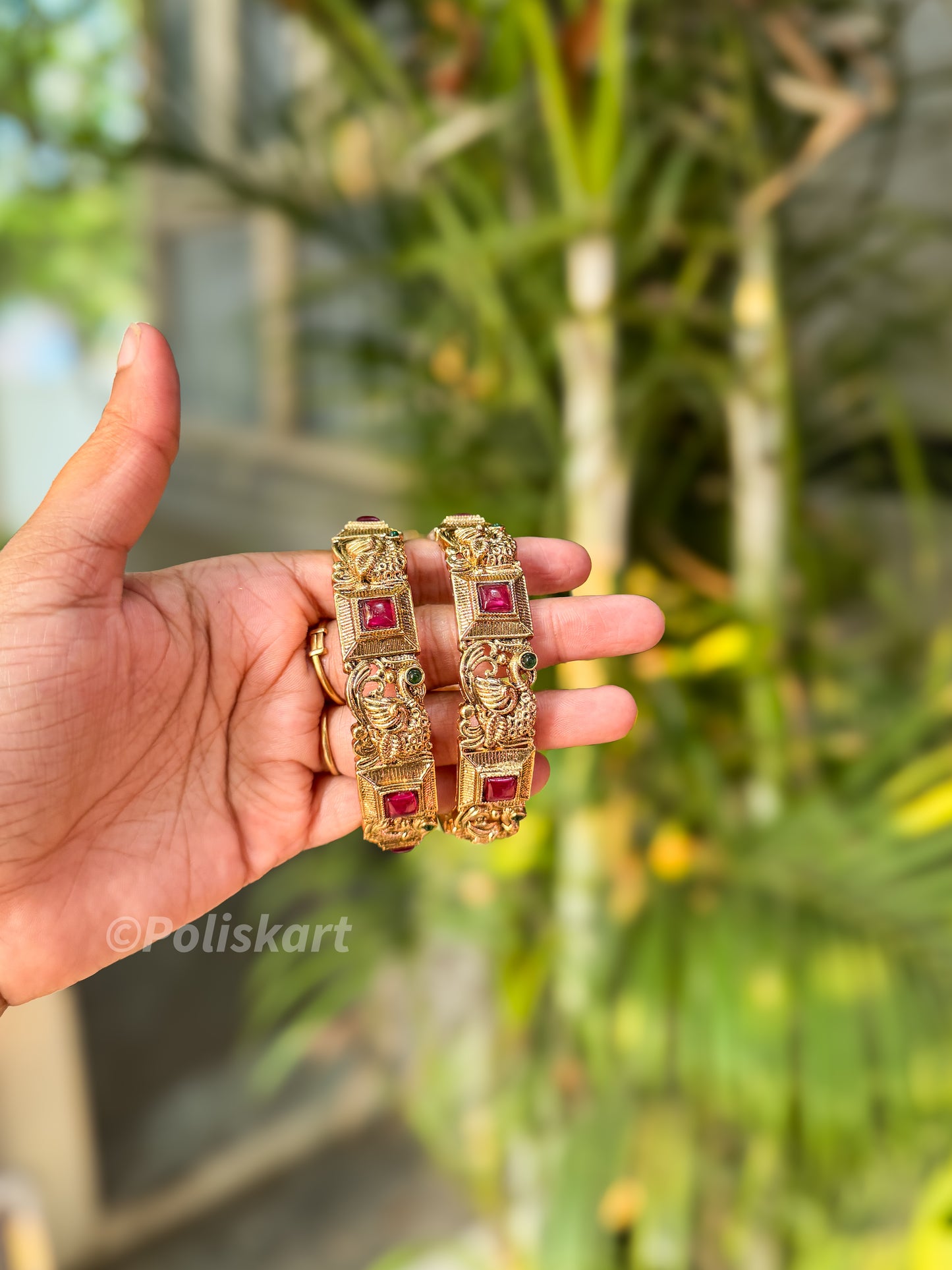 Pair of bangles Peacock and stone worked