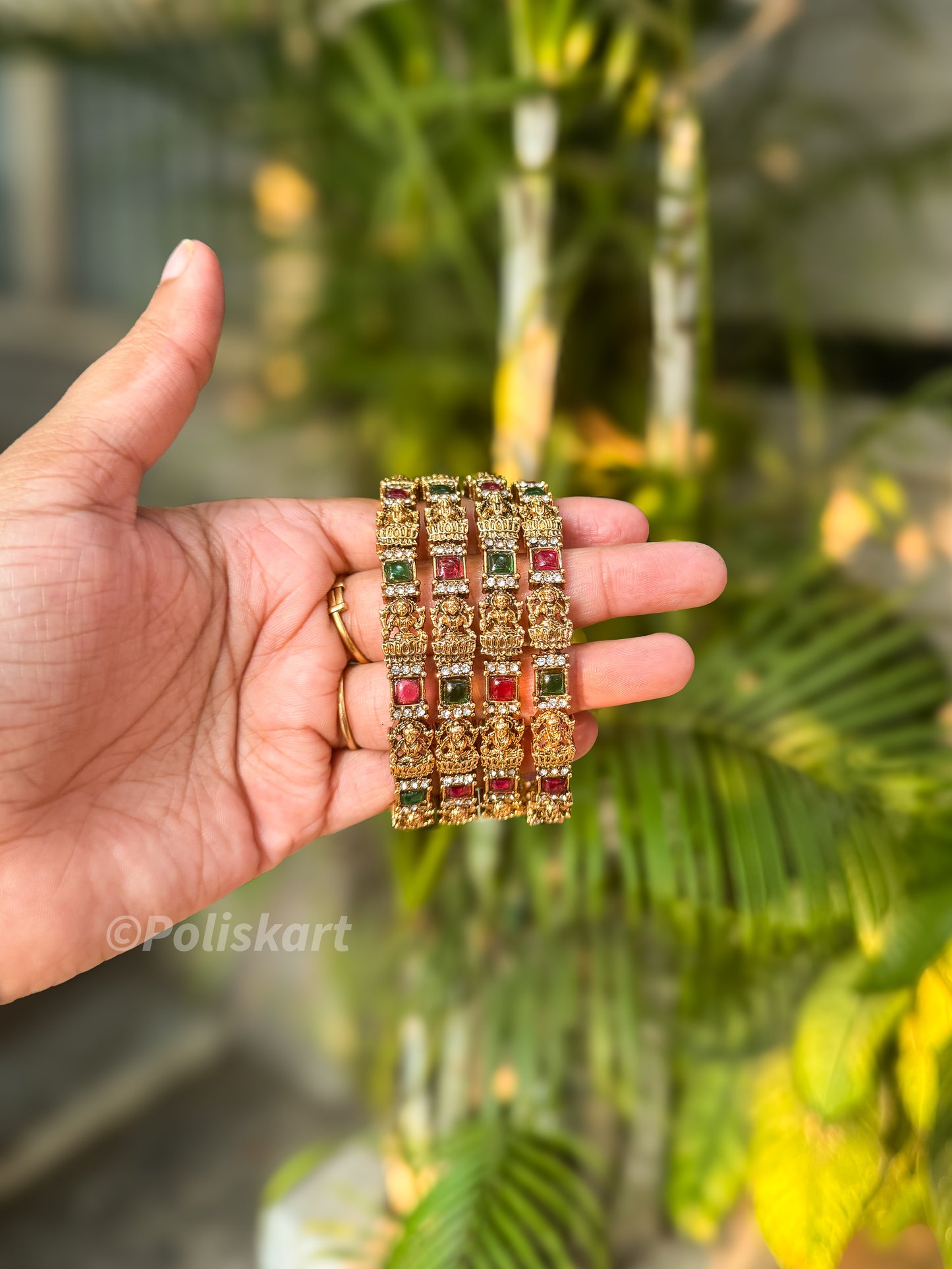 4 bangles rubi and emerald stone with lakshmi design