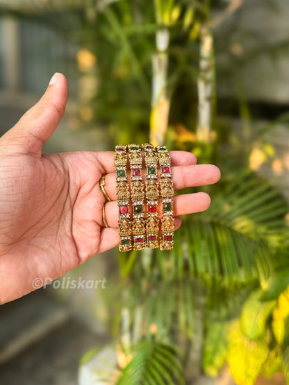 4 bangles rubi and emerald stone with lakshmi design