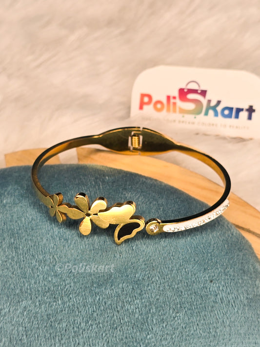 Anti Tarnish cuff bangle- Flower and butterfly design