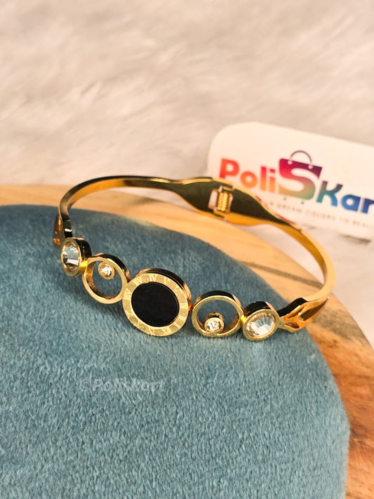 Anti Tarnish cuff bangle- White stone circle design