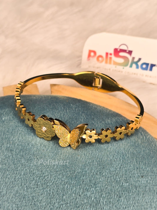 Anti Tarnish cuff bangle- Flower and Butterfly design