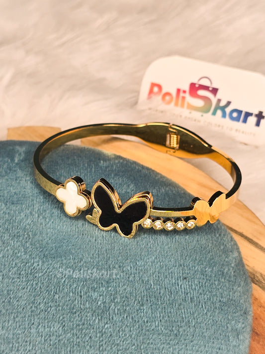 Anti Tarnish cuff bangle- White Flower and Butterfly design