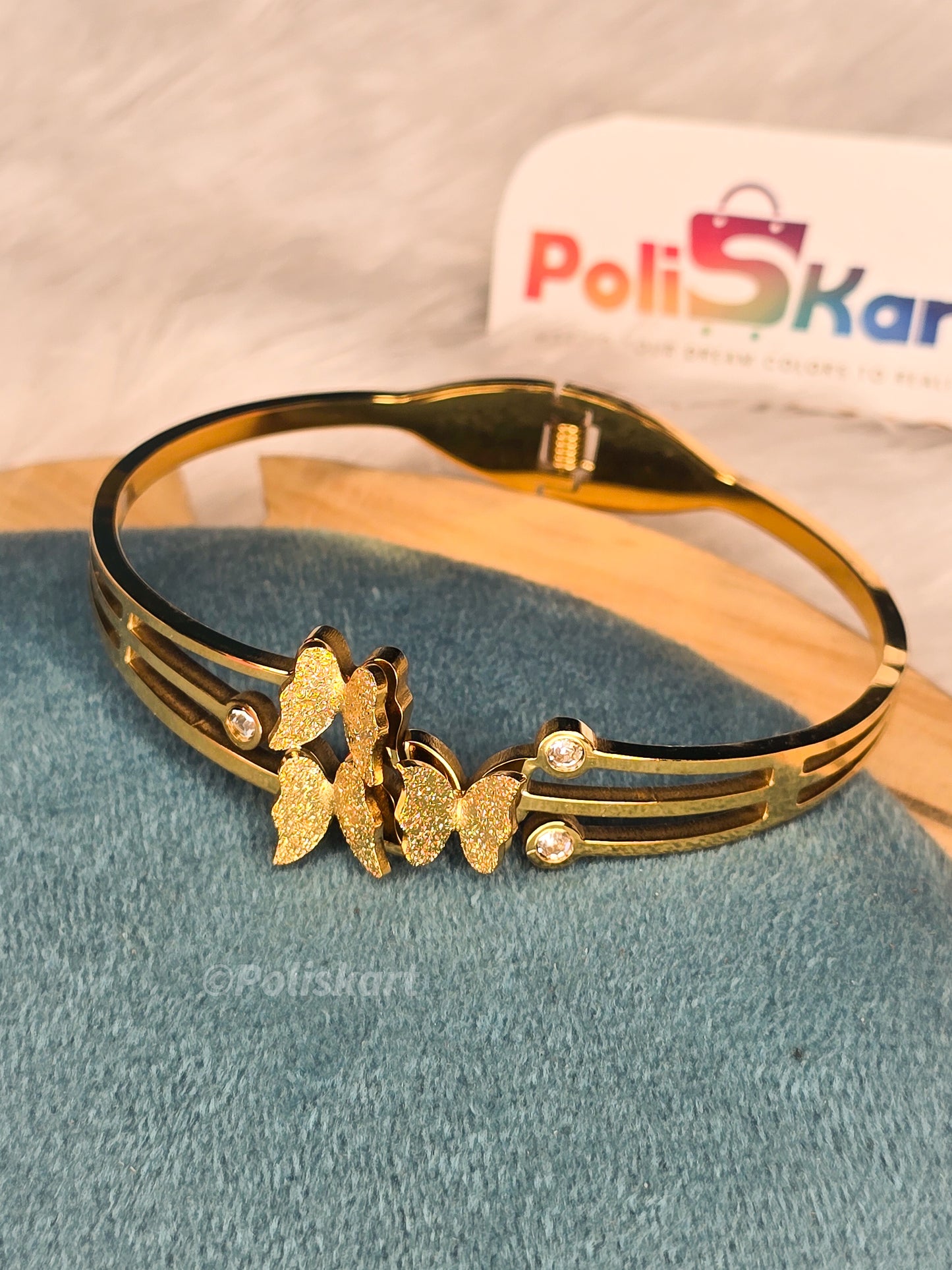 Anti Tarnish cuff bangle- 3 Butterfly design