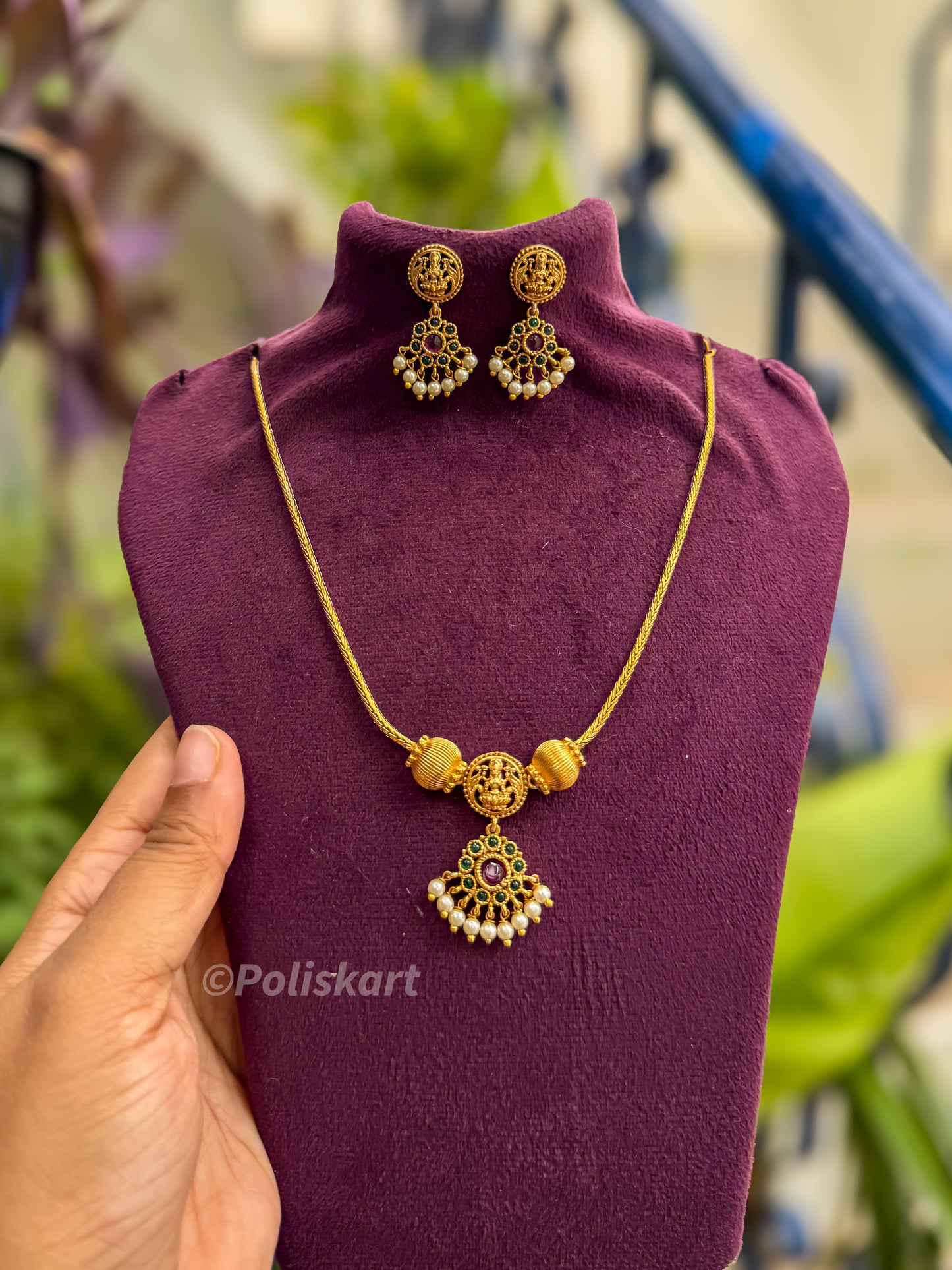 Pearl worked laskshmi Necklace with earing set