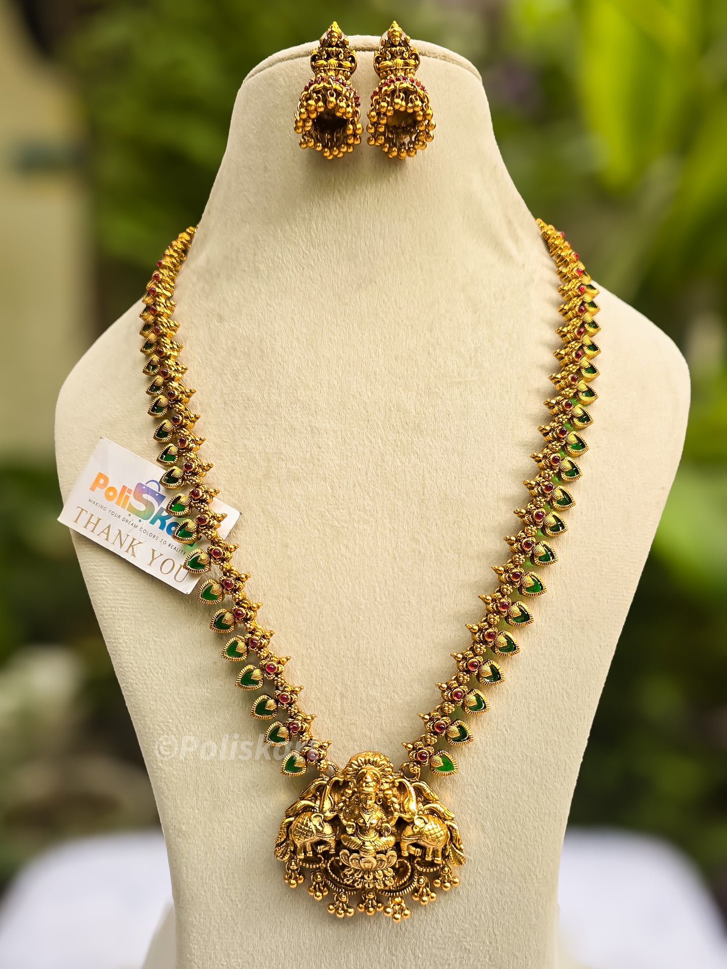 Green Palaka Lakshmi long haram with earing set