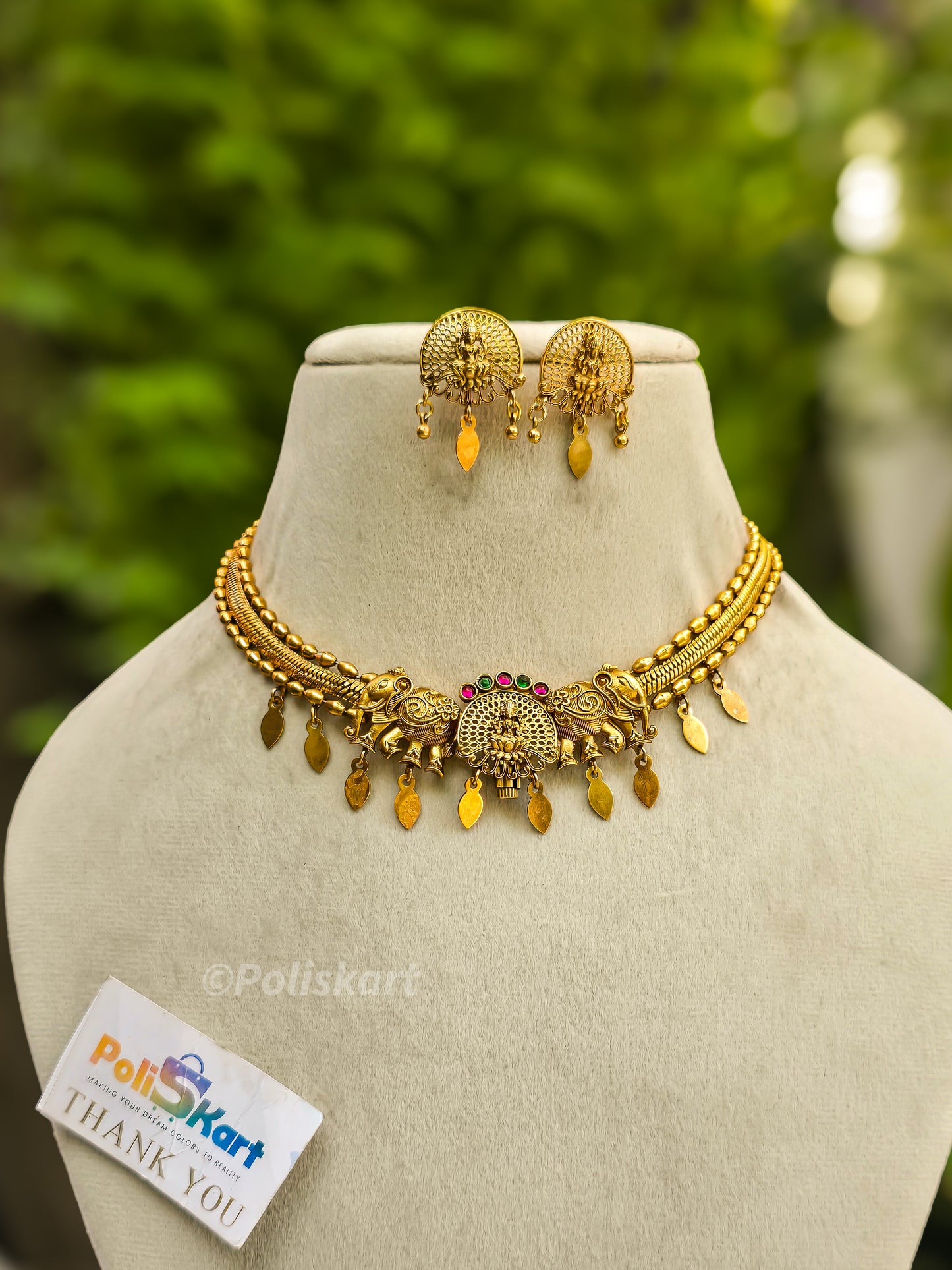 Trending Elakathali Elephant and Lakshmi design necklace with earing set