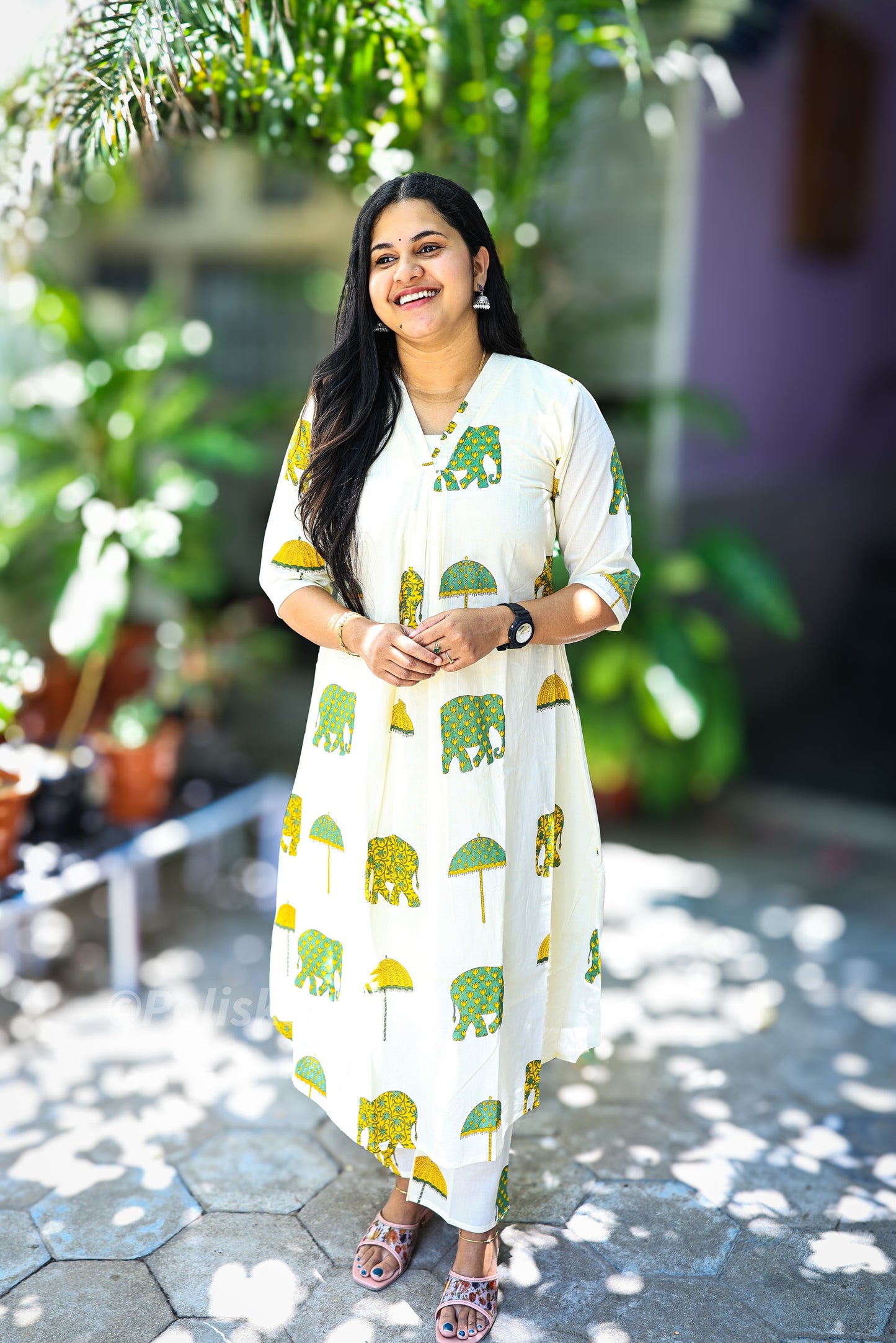 Sreekala - Elephant print cotton co-ord set with lining