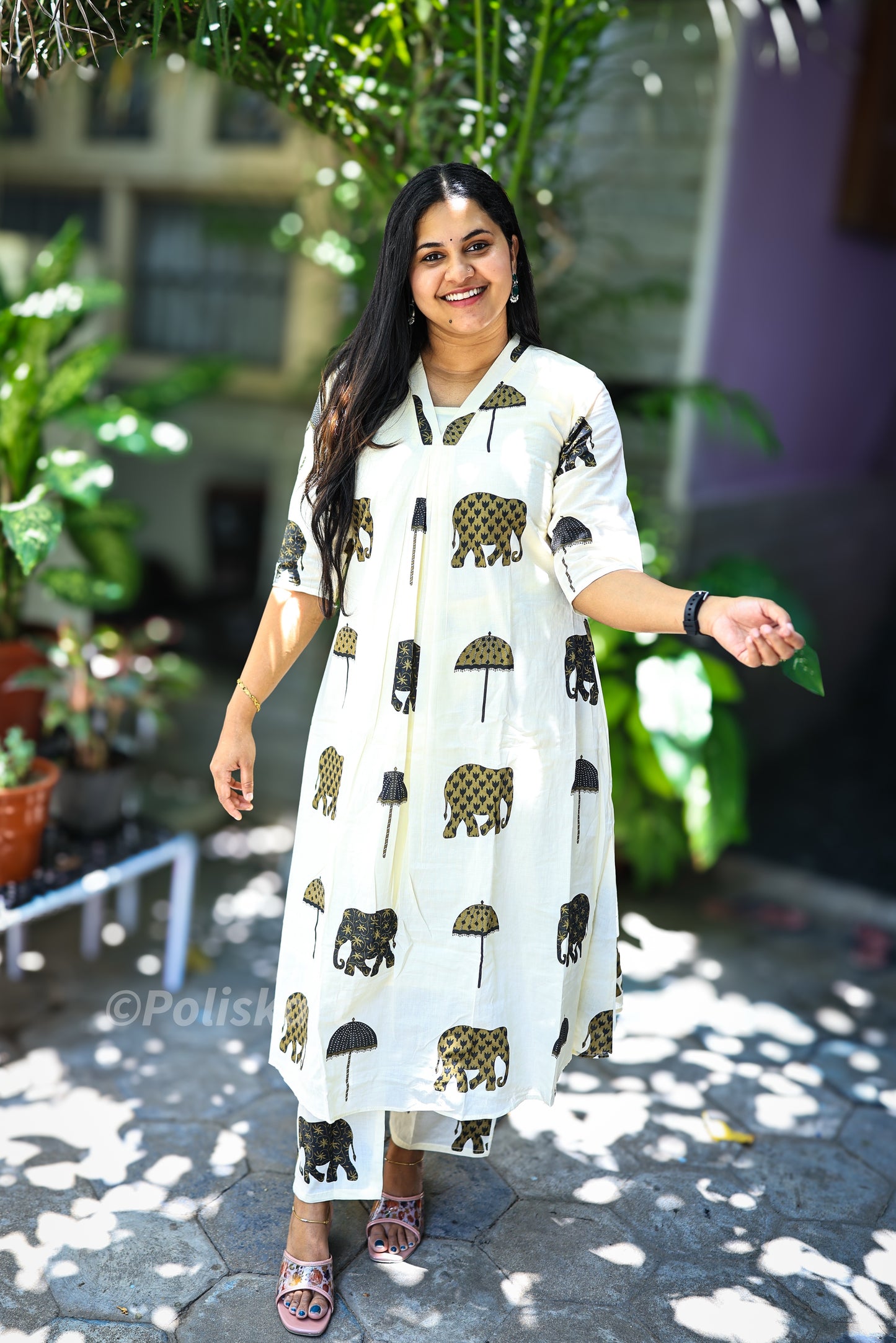 Harisha - Elephant print cotton co-ord set with lining