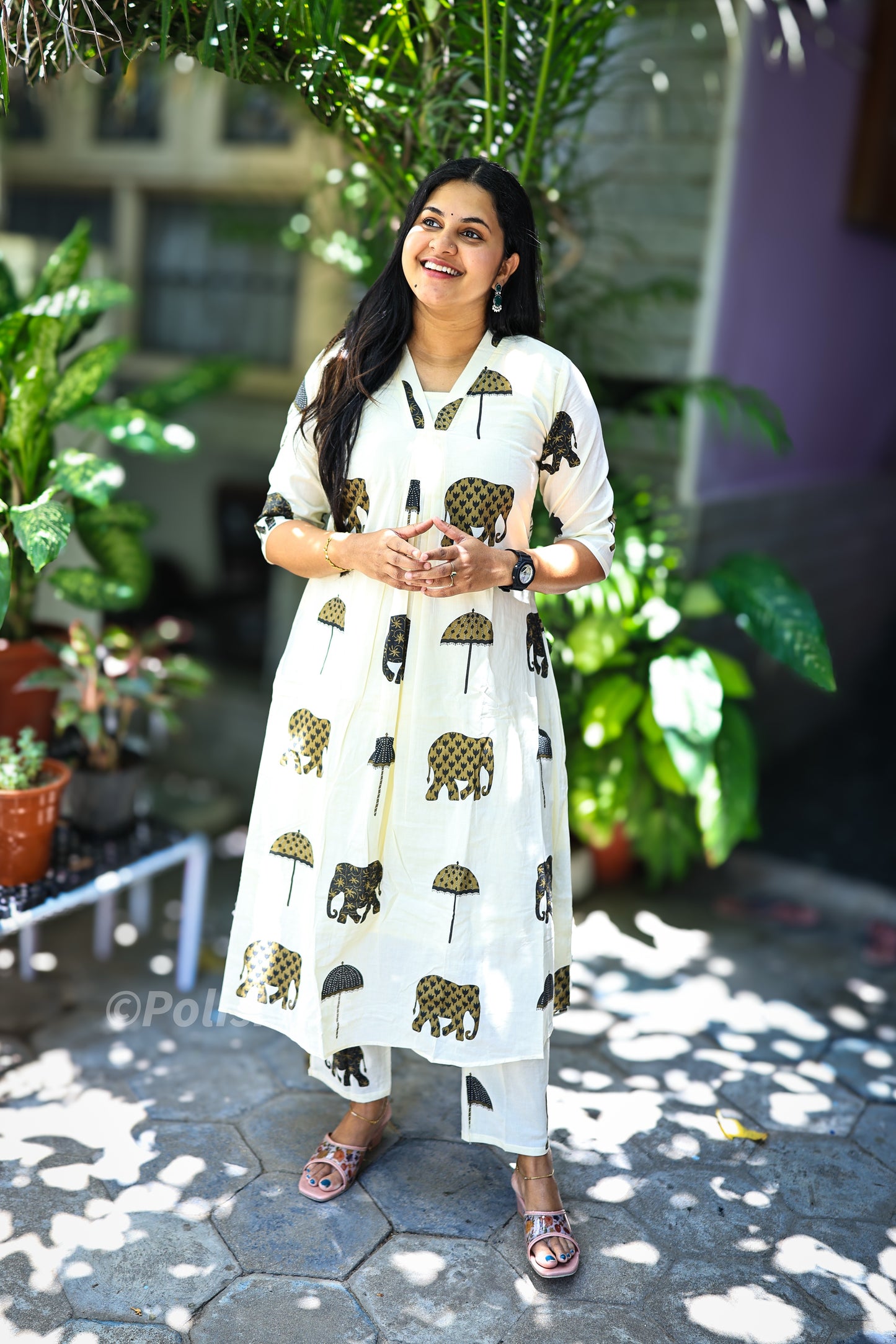 Harisha - Elephant print cotton co-ord set with lining