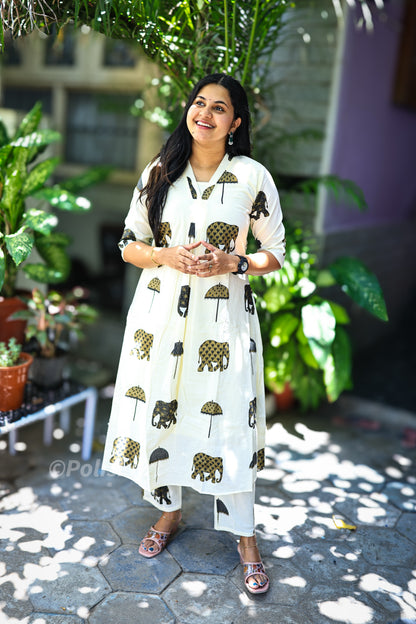 Harisha - Elephant print cotton co-ord set with lining