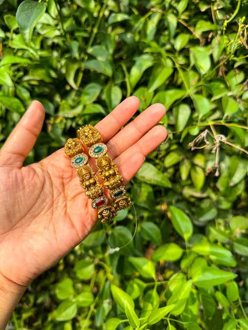 Pair of premium Lakshmi and stone designed bangles - 2