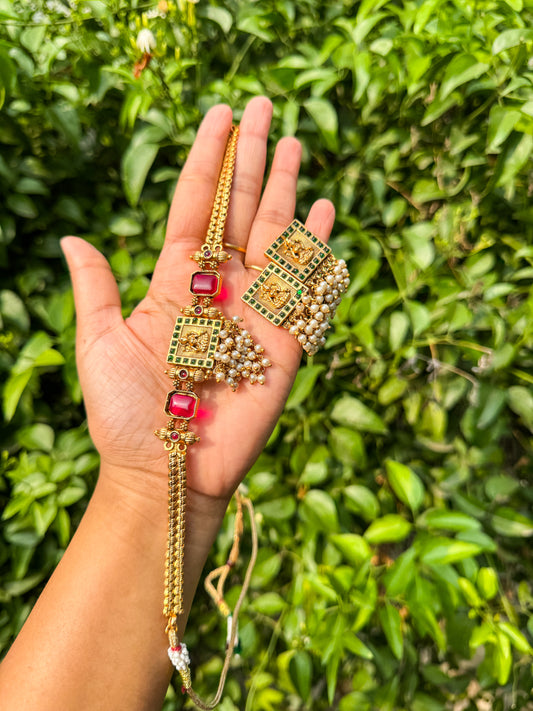 Elegant copper finished lakshmi choker with earring set