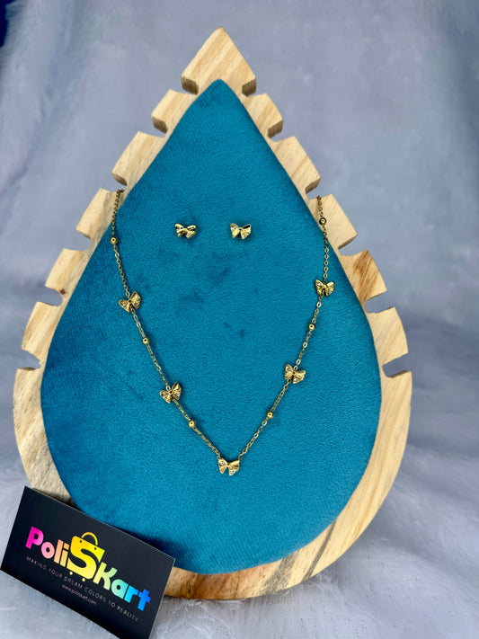 Butterfly designed necklace with earring set