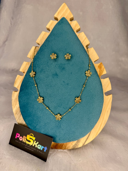 Stoned Flower designed necklace with earring set