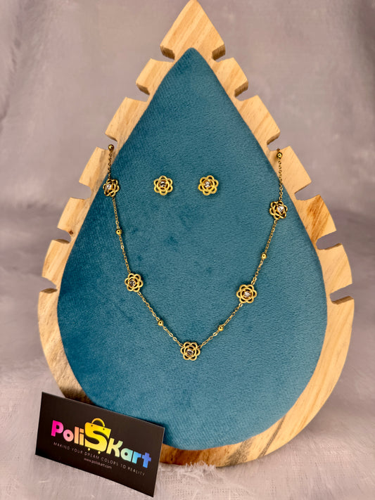 Flower designed necklace with earring set
