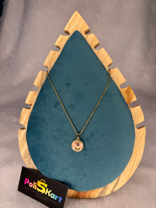 Chain with Pink rose pendant