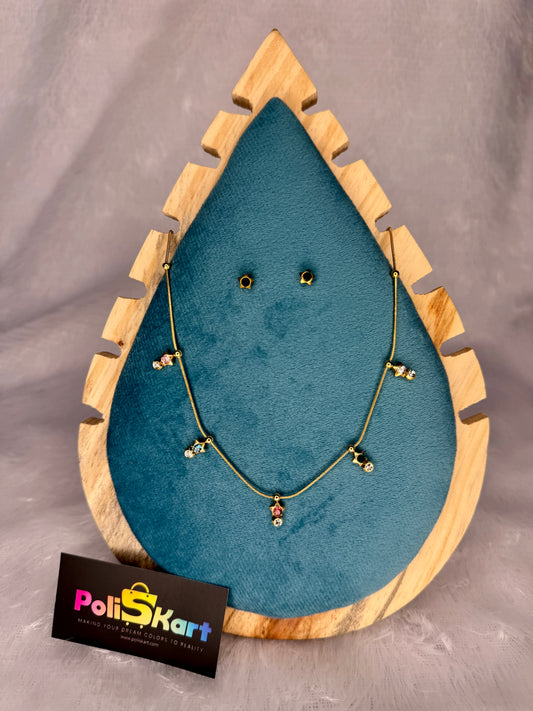 Multi color rain drop necklace with earring set