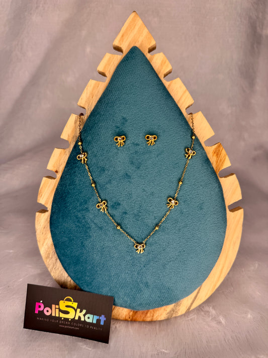 Bow designed necklace with earring set