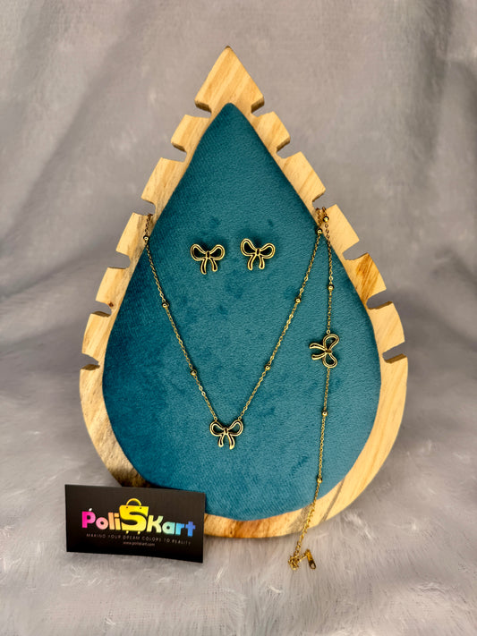 Chain, Bracelet and earring - Bow design