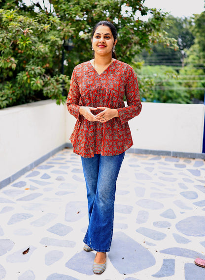 Tara - Full sleeve cotton short Kurti