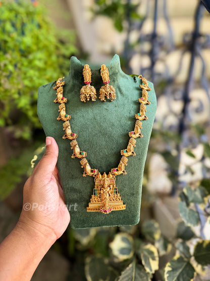 Color peacock highlighted Lakshmi Haram with Jhumka set