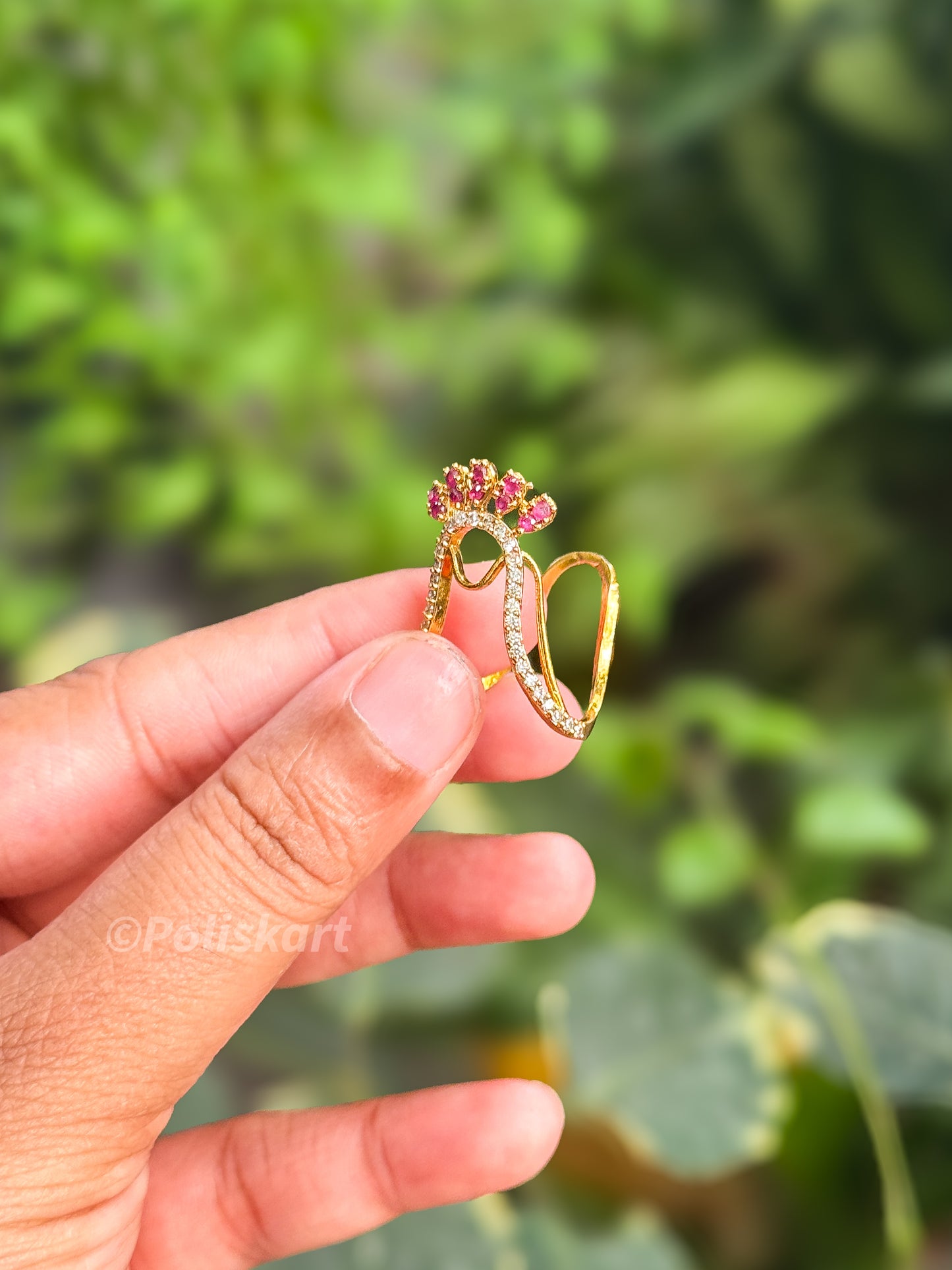 Vangi ring - Rubi Stone worked-Free size