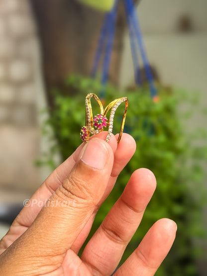 Vangi ring - Rubi and green Stone flower-Free size