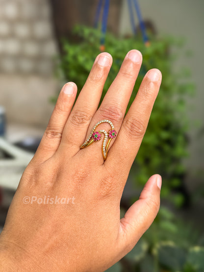 Vangi ring - Rubi and green Stone flower-Free size