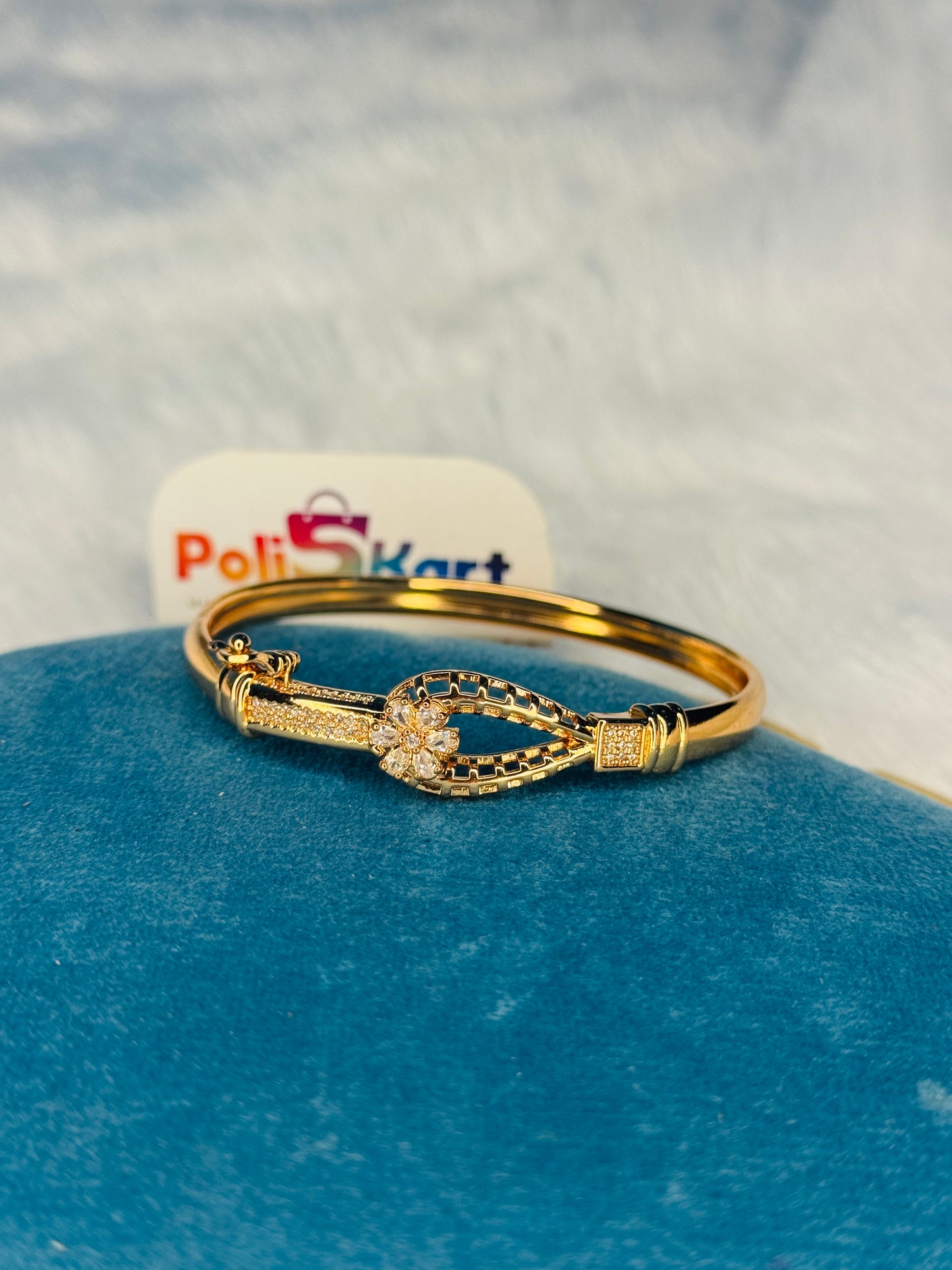 Anit tarnish cuff bangle Free size - Rose Flower design