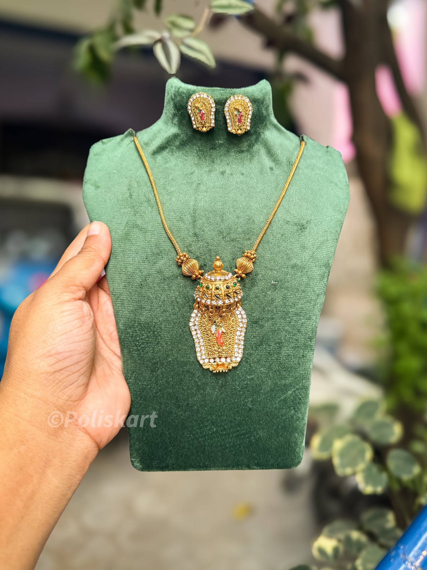 Trending nettipattam style krishna pendant with chain and earring set