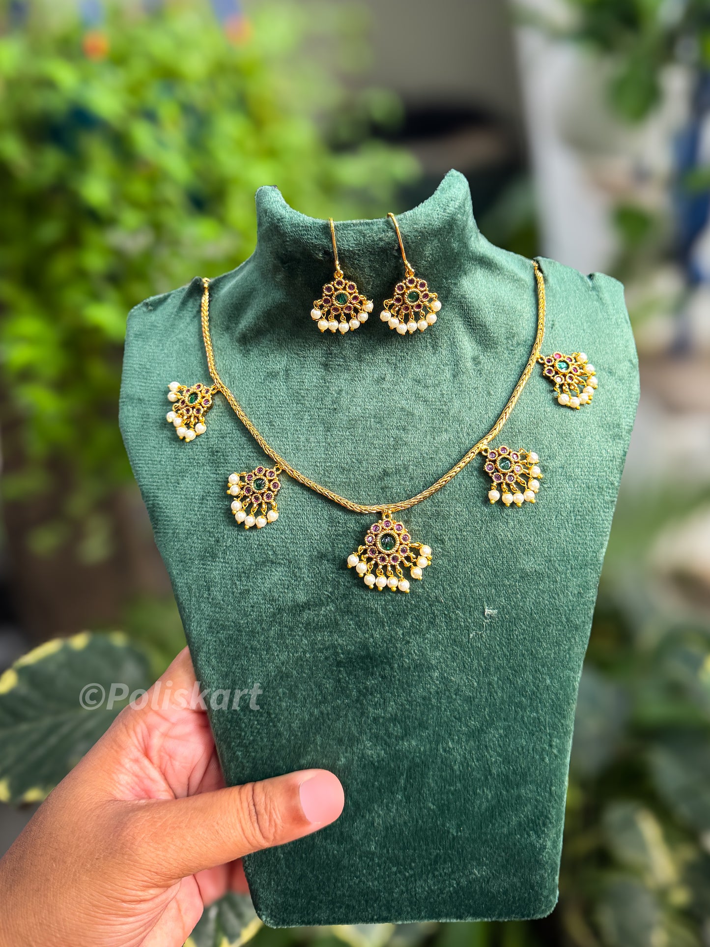 Trending multi stone short necklace with earring set