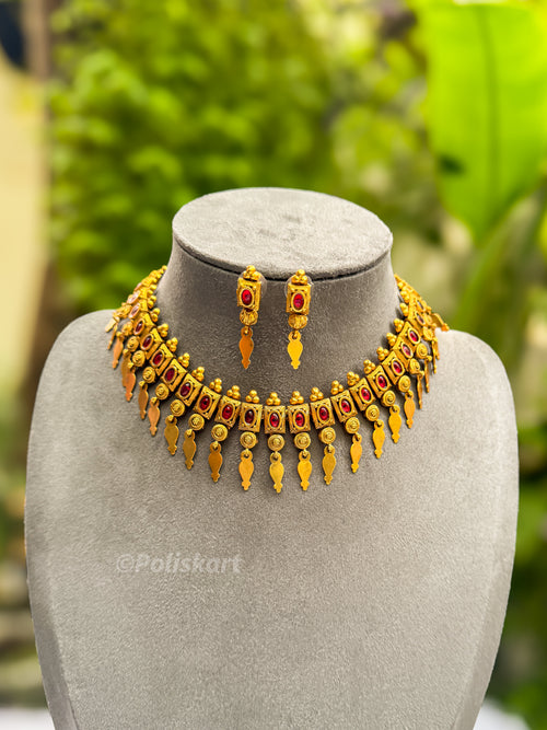 PK007 - Grand Red Elakathali with earing set