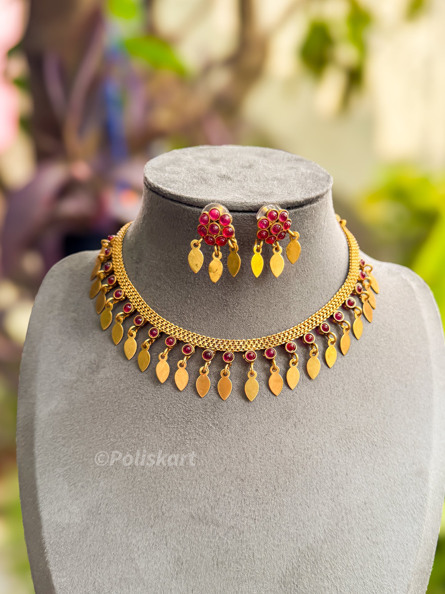 PK004 - Red Flower Elekathali with earing set