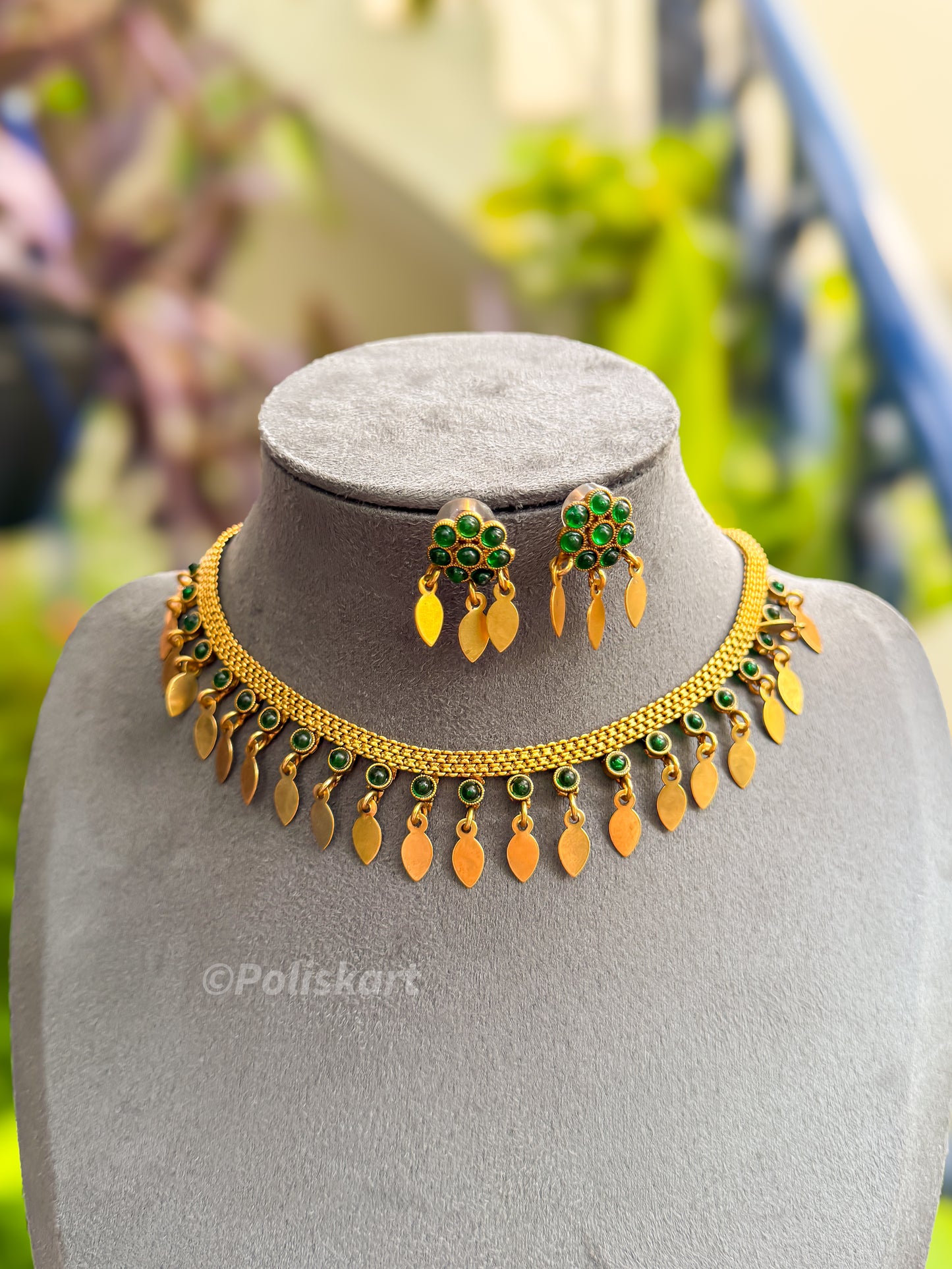PK005 - Green Flower Elekathali with earing set