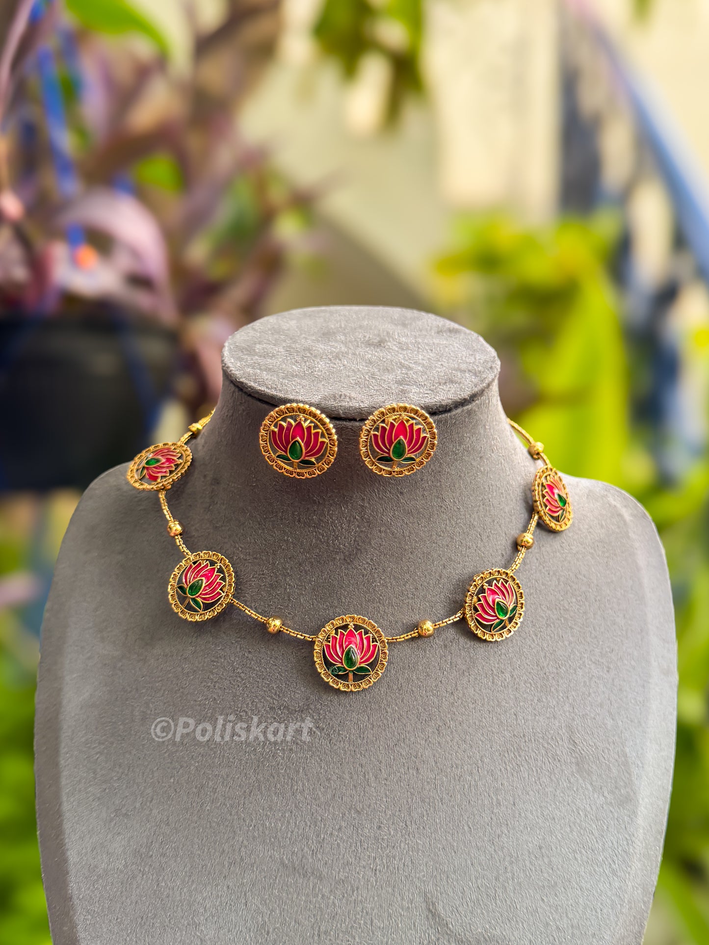 PK003 - Circle lotus necklace with earing set
